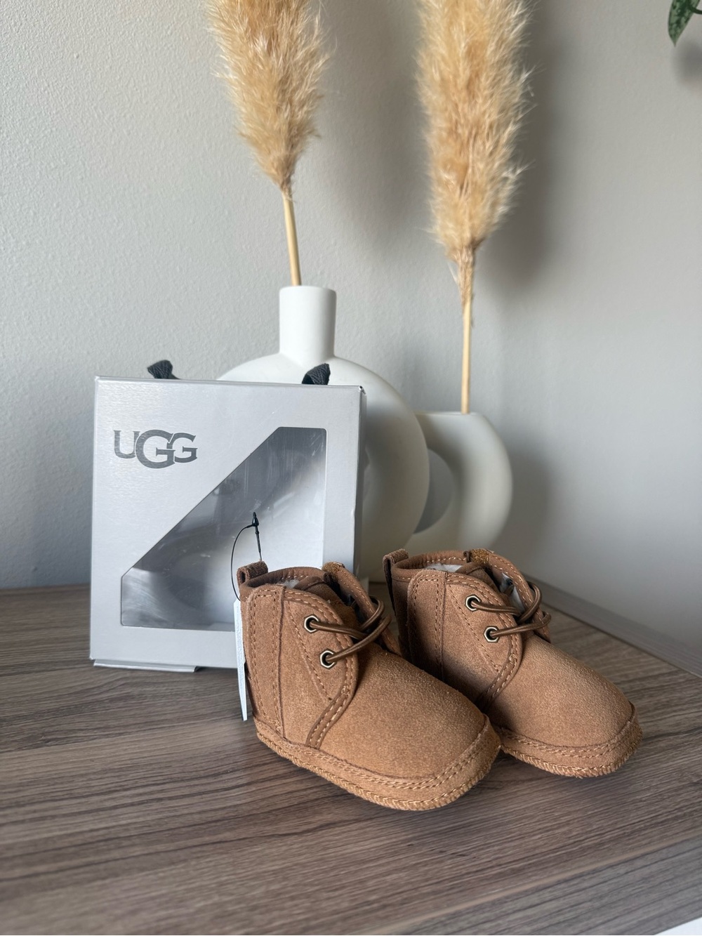 UGG Baby Neumel Brown Suede Booties - Cozy Infant Shoes NIB